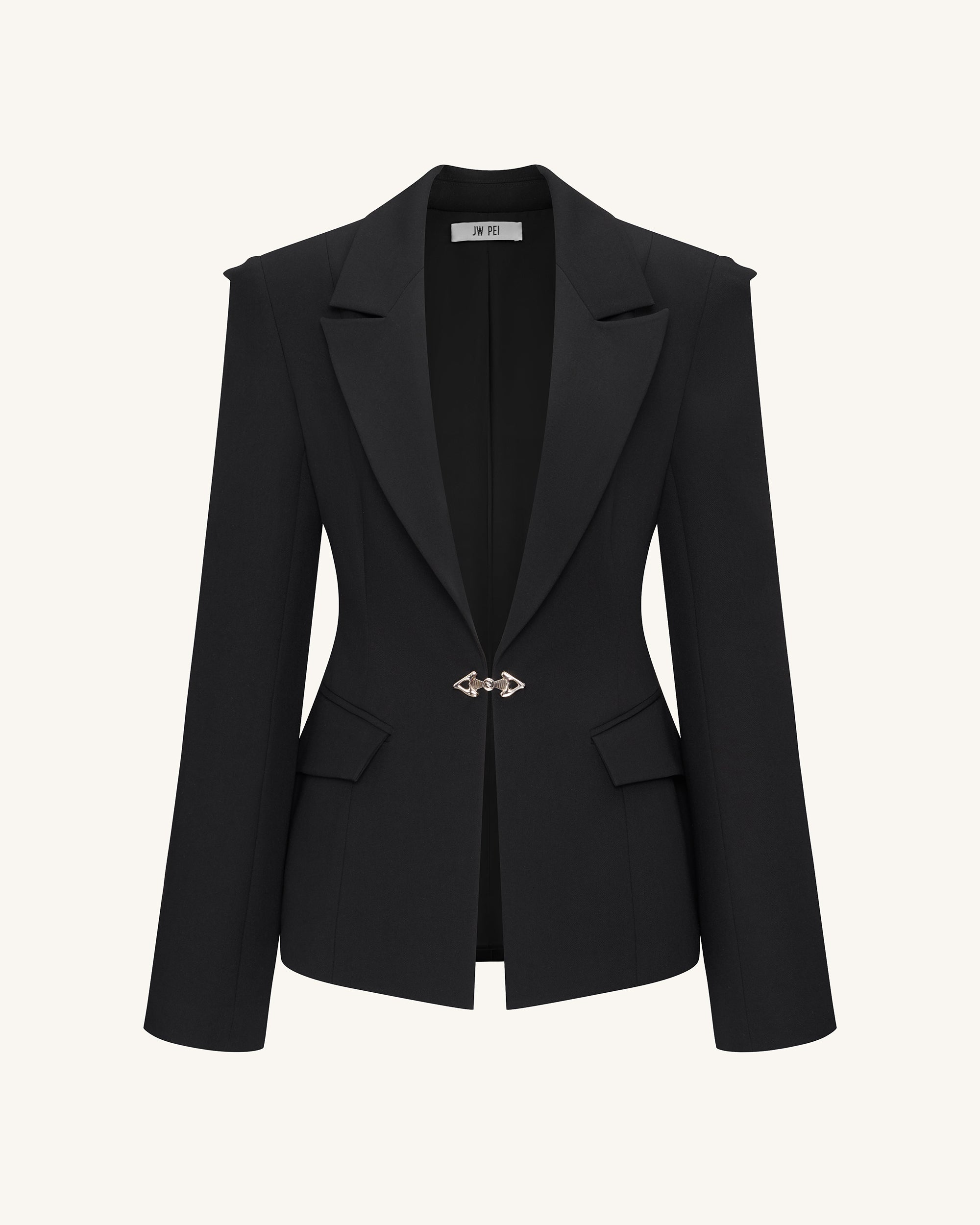 Layla Lock Buckle Deep-V Blazer - Black