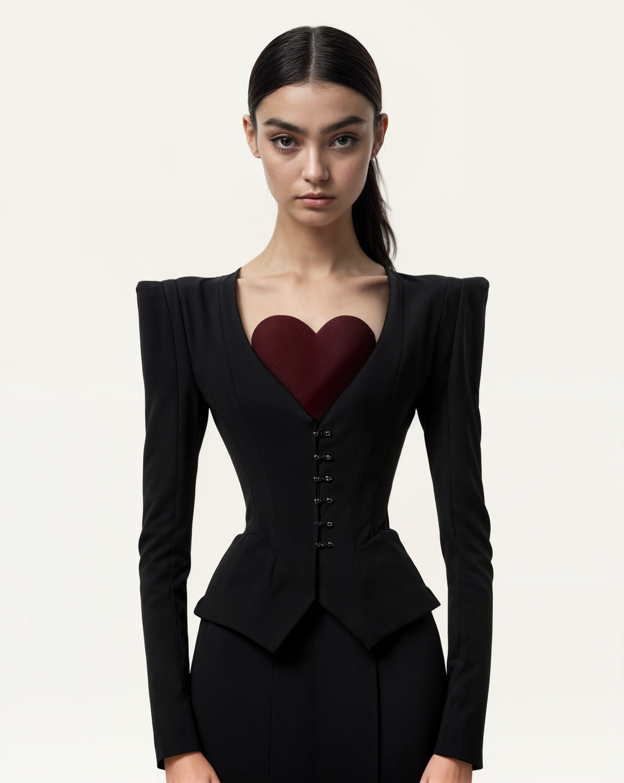 Anna Heart Panelled Jacket - Black/Maroon