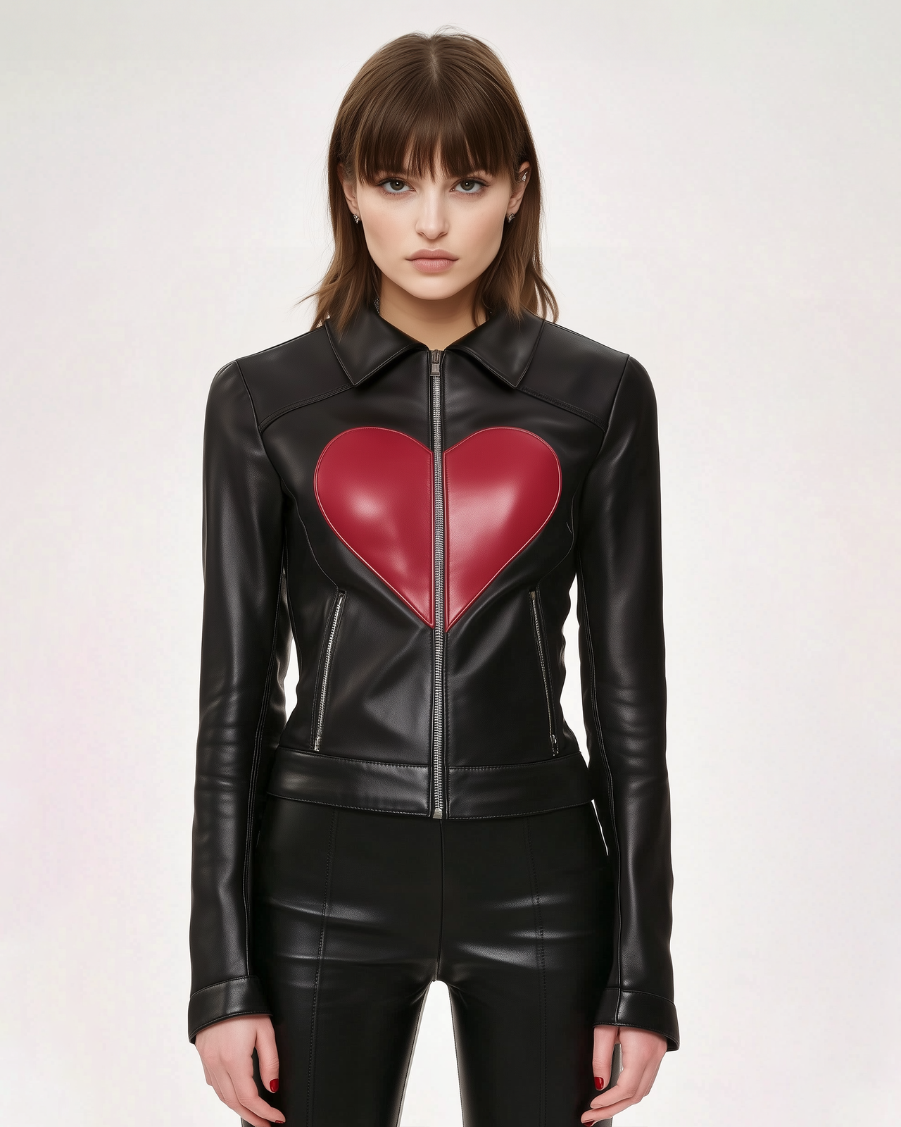 Emilia Leather Heart Jacket - Black/Red