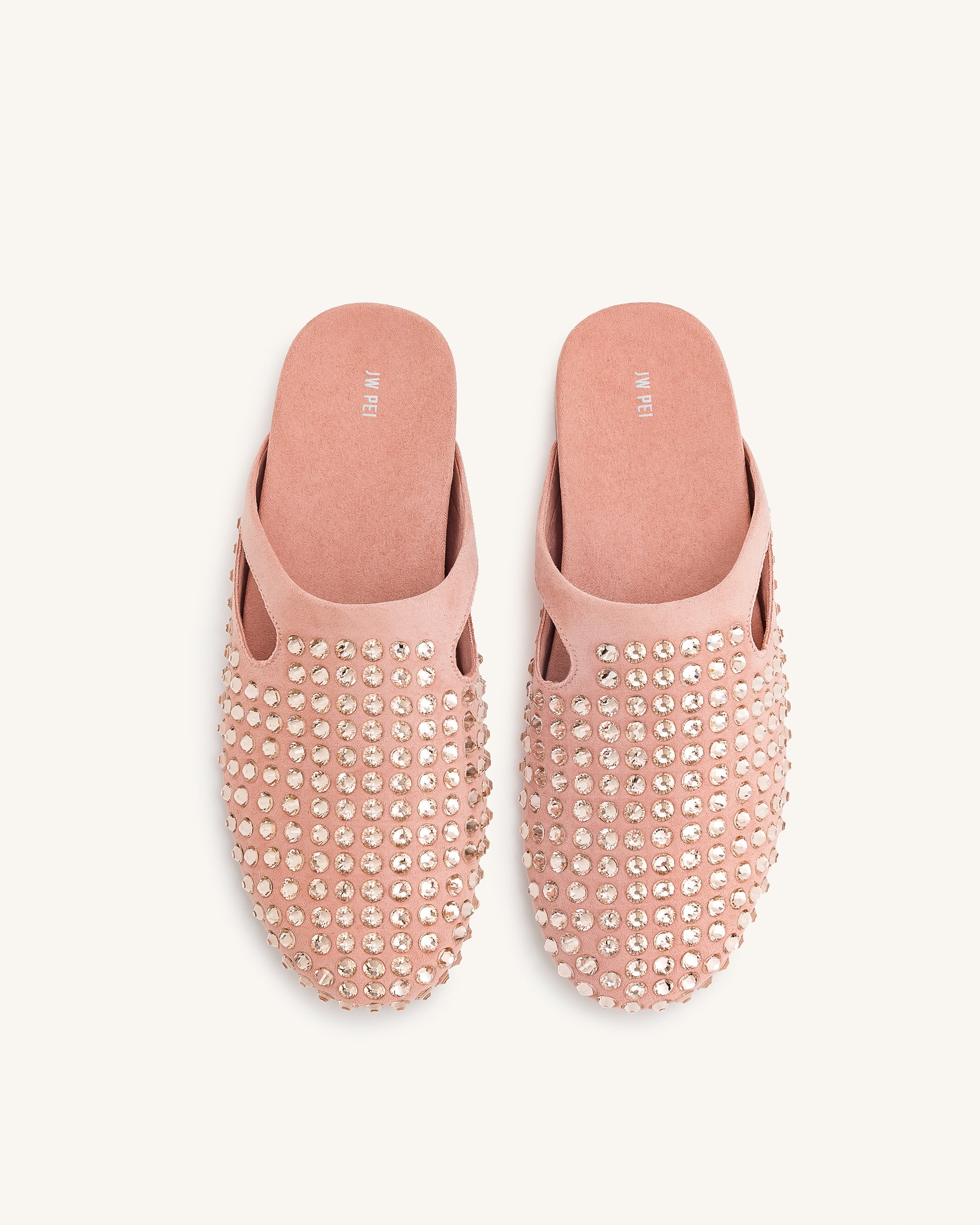 Athena Artificial Crystal Flat Mules - Pink Beige