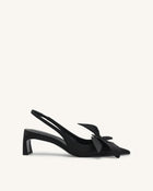 Queena Floral Appliques Slingback Pumps - Black