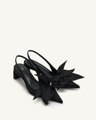 Queena Floral Appliques Slingback Pumps - Black