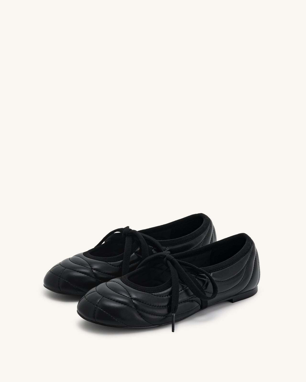 Erika Topstitching lace-up ballet Flats- Black