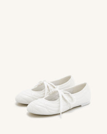 Erika Topstitching lace-up ballet Flats- White