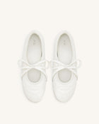 Erika Topstitching lace-up ballet Flats- White