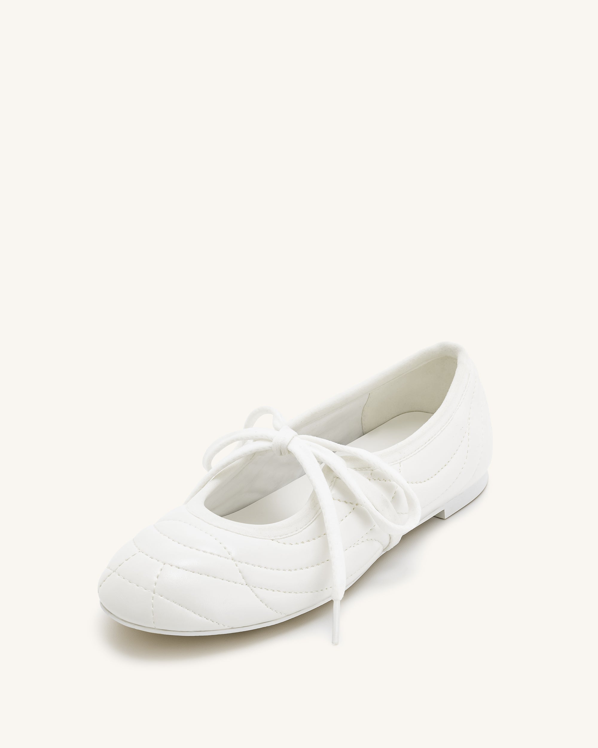 Erika Topstitching lace-up ballet Flats- White