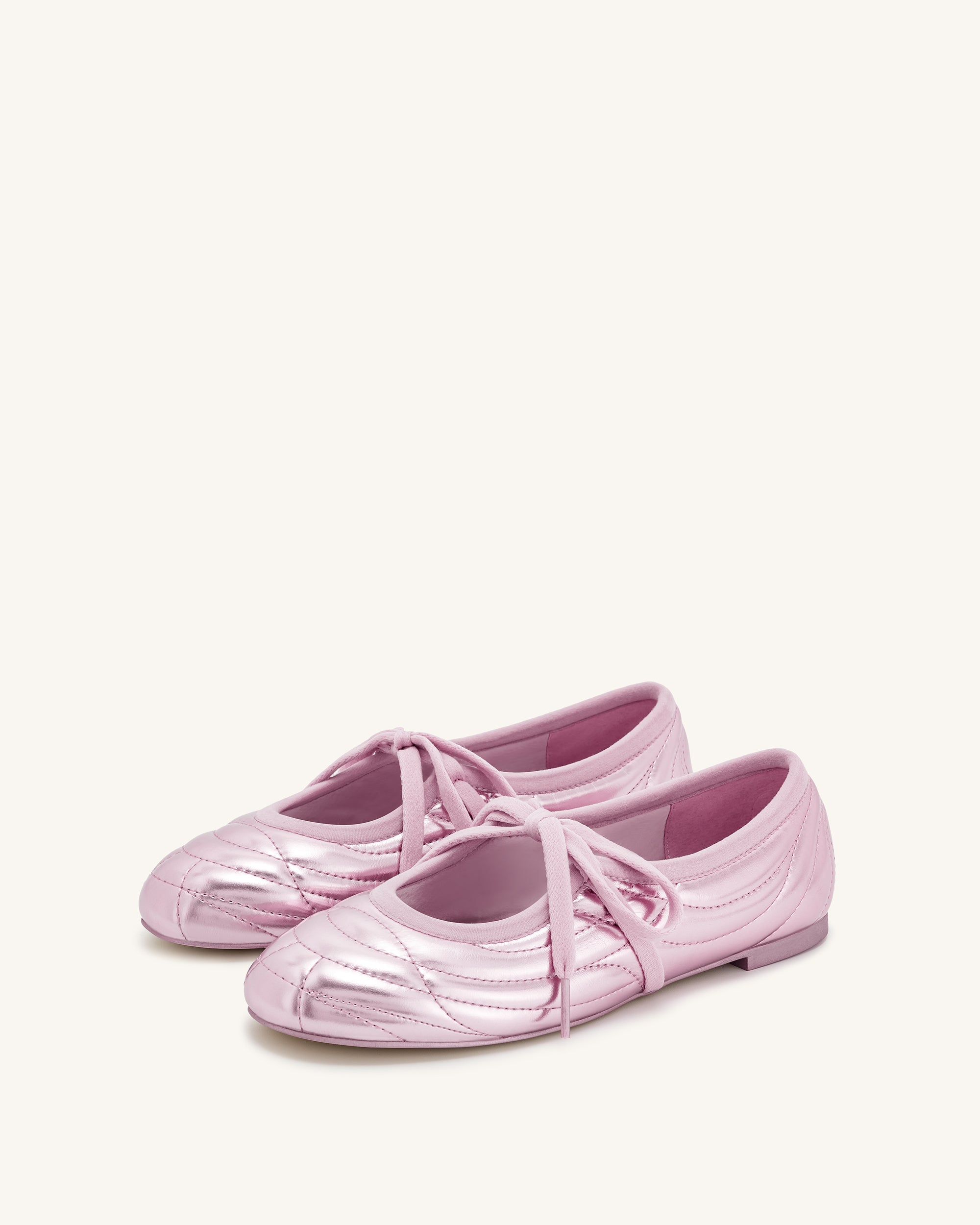 Erika Topstitching lace-up ballet Flats- Pink