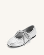 Erika Topstitching lace-up ballet Flats- Silver