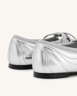 Erika Topstitching lace-up ballet Flats- Silver