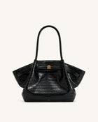 Hana Medium Tote Bag - Black Croc