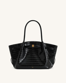 Hana Medium Tote Bag - Black Croc