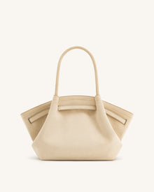 Hana Medium Faux Suede Tote Bag - Off White