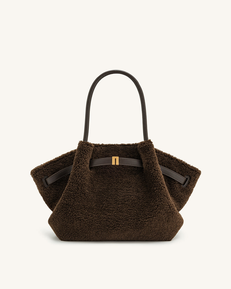 Hana Medium Faux Fur Tote Bag - Mocha Brown