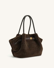 Hana Medium Faux Fur Tote Bag - Mocha Brown