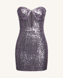 Brynlee Purple Sequinned Strapless Mini Dress - Purple