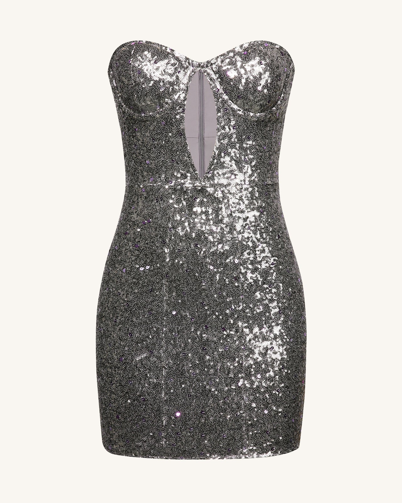Brynlee Silver Sequinned Strapless Mini Dress-Silver