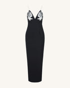 Ayliua Sweetheart-Neckline Rhinestones Embellished Black Long Dress - Black