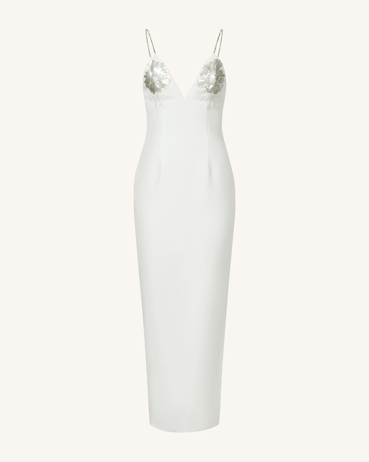 Ayliua Sweetheart-Neckline Rhinestones Embellished White Long Dress - White