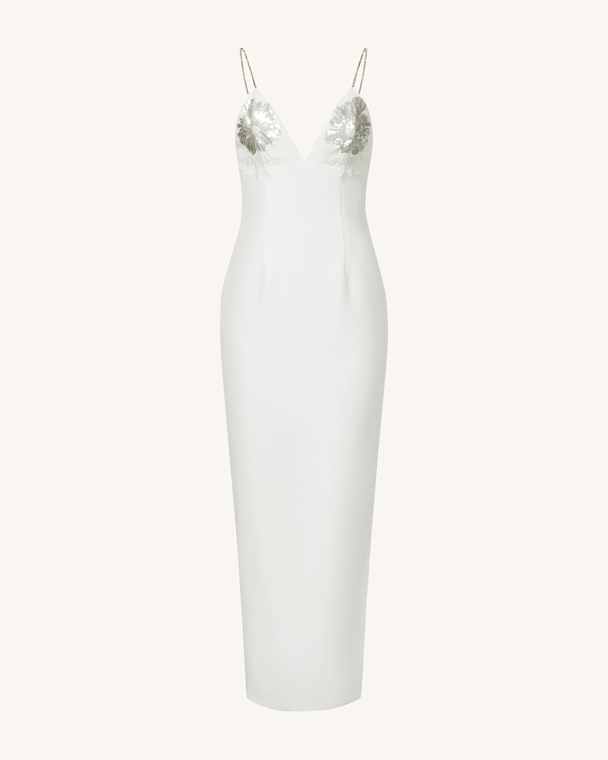 Ayliua Sweetheart-Neckline Rhinestones Embellished White Long Dress - White