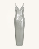 Ayliua Sweetheart-Neckline Rhinestones Embellished Silver Long Dress - Silver