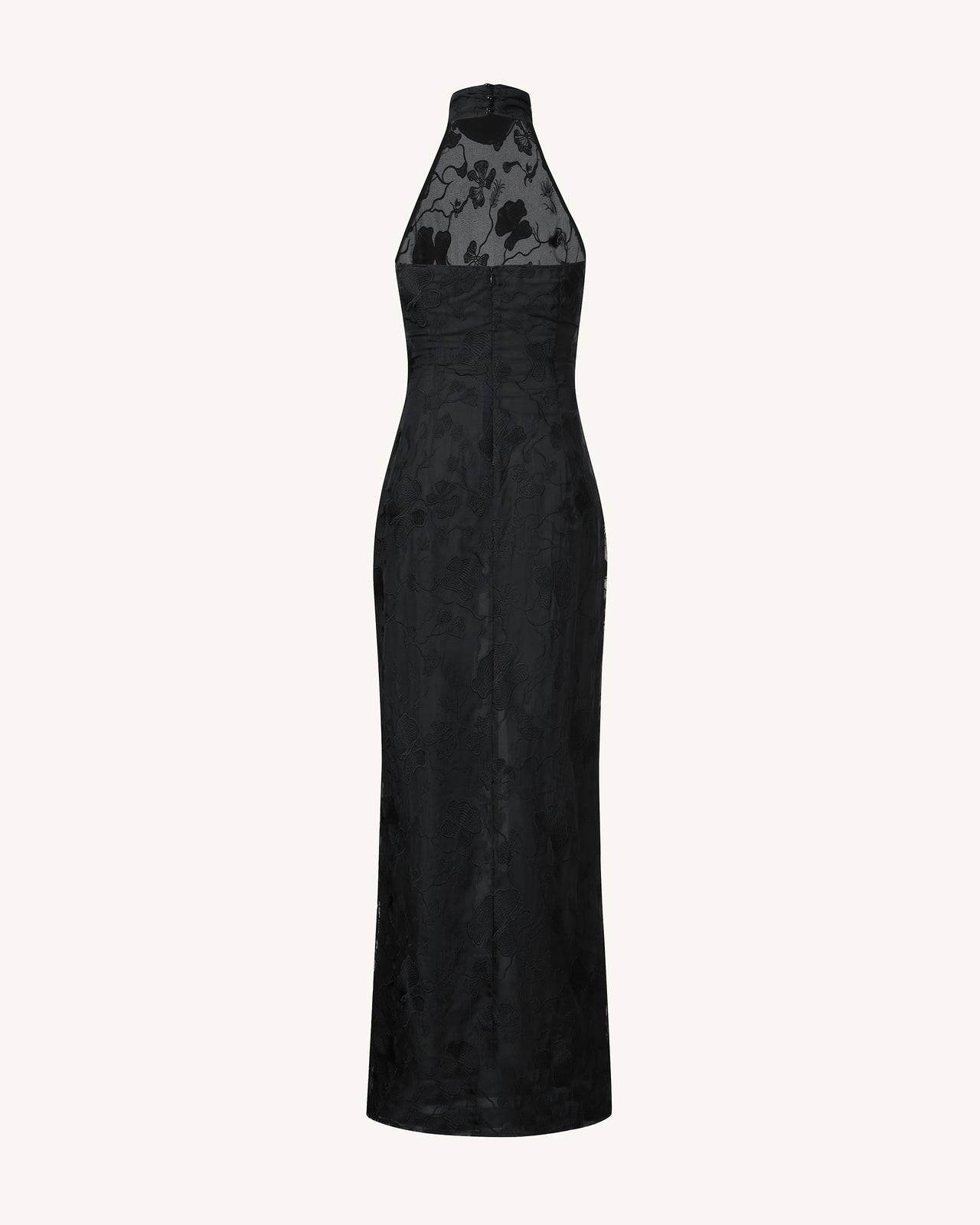 Uliana Black Floral Lace Halterneck Maxi Dress - Black