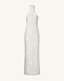 Uliana White Floral Lace Halterneck Maxi Dress - White