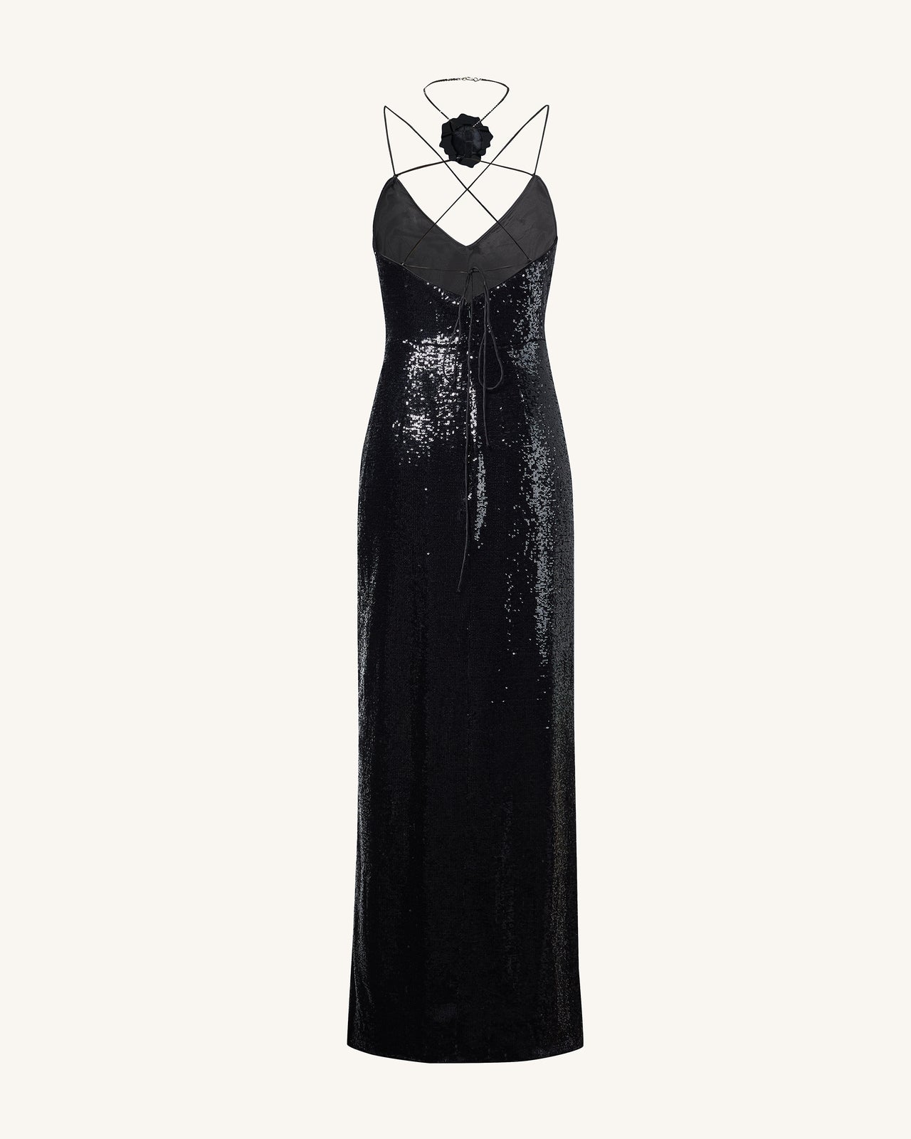 Heisey Black Sequinned Rosette Maxi Dress - Black