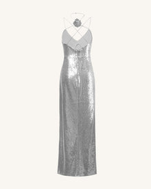 Heisey Silver Sequinned Rosette Maxi Dress - Silver