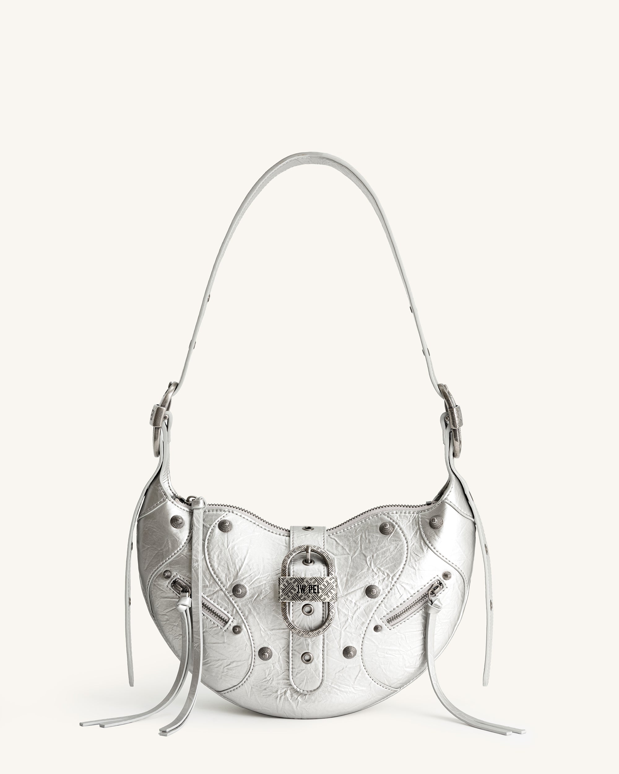 SPECIAL OFFER Metallic pewter faux leather tassel bag & bag strap