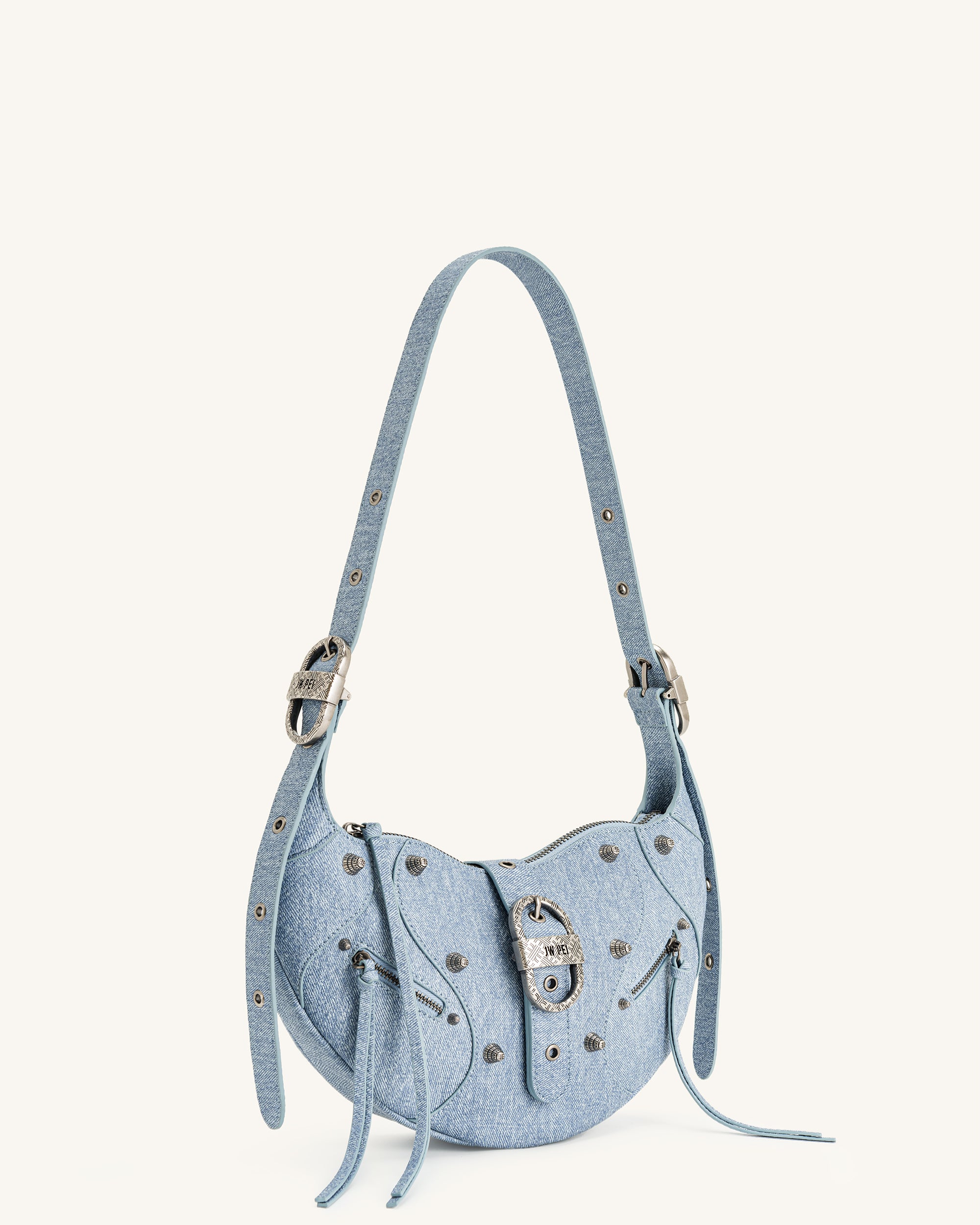 Tessa Denim Embossed Shoulder bag - Blue - JW PEI