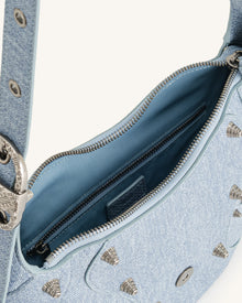 Tessa Denim Embossed Shoulder Bag - Blue