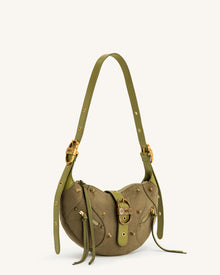 Tessa Suede Shoulder Bag - Dark Olive