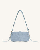 Joy Denim Embossed Curved Shoulder Bag - Blue