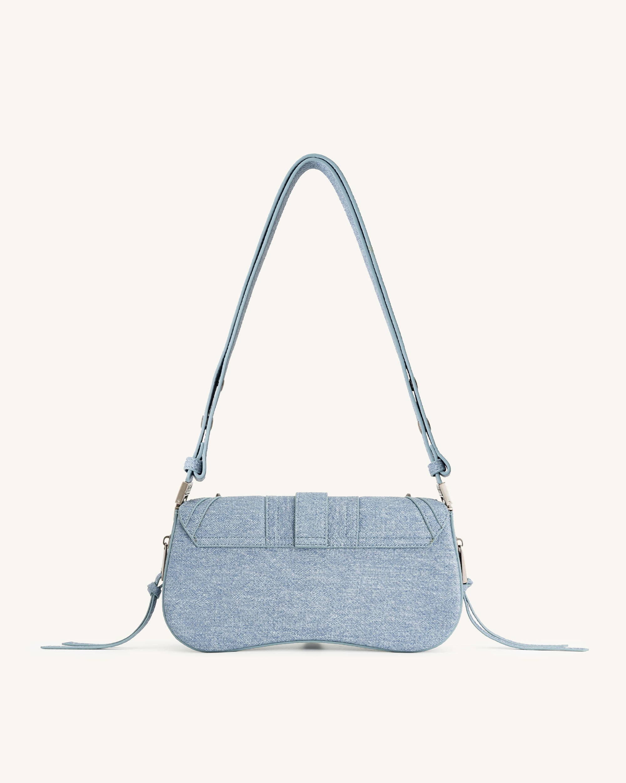 Joy Denim Embossed Curved Shoulder Bag - Blue