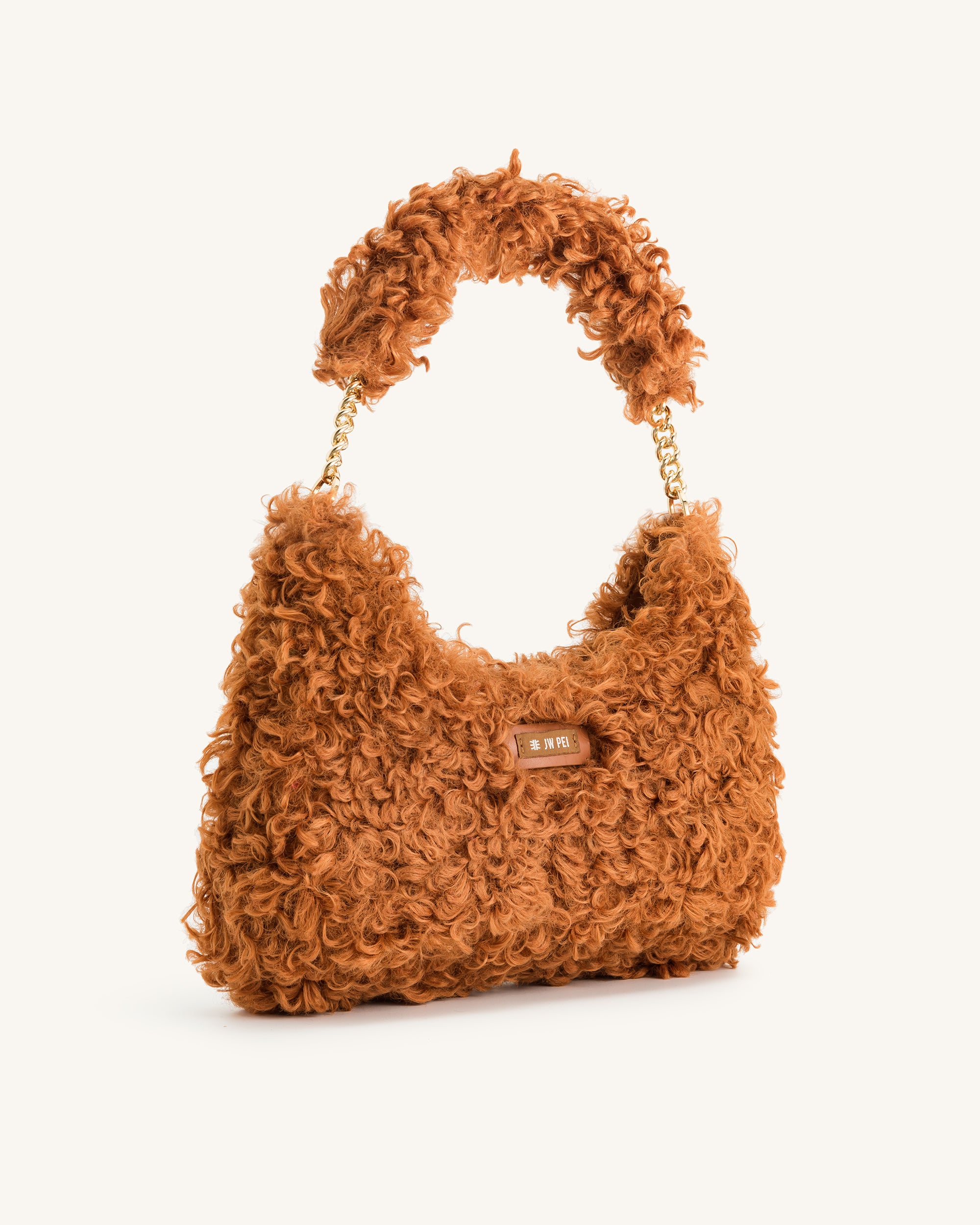 Ruby Faux Fur Fabric Shoulder Bag - Yellow Brown - JW PEI