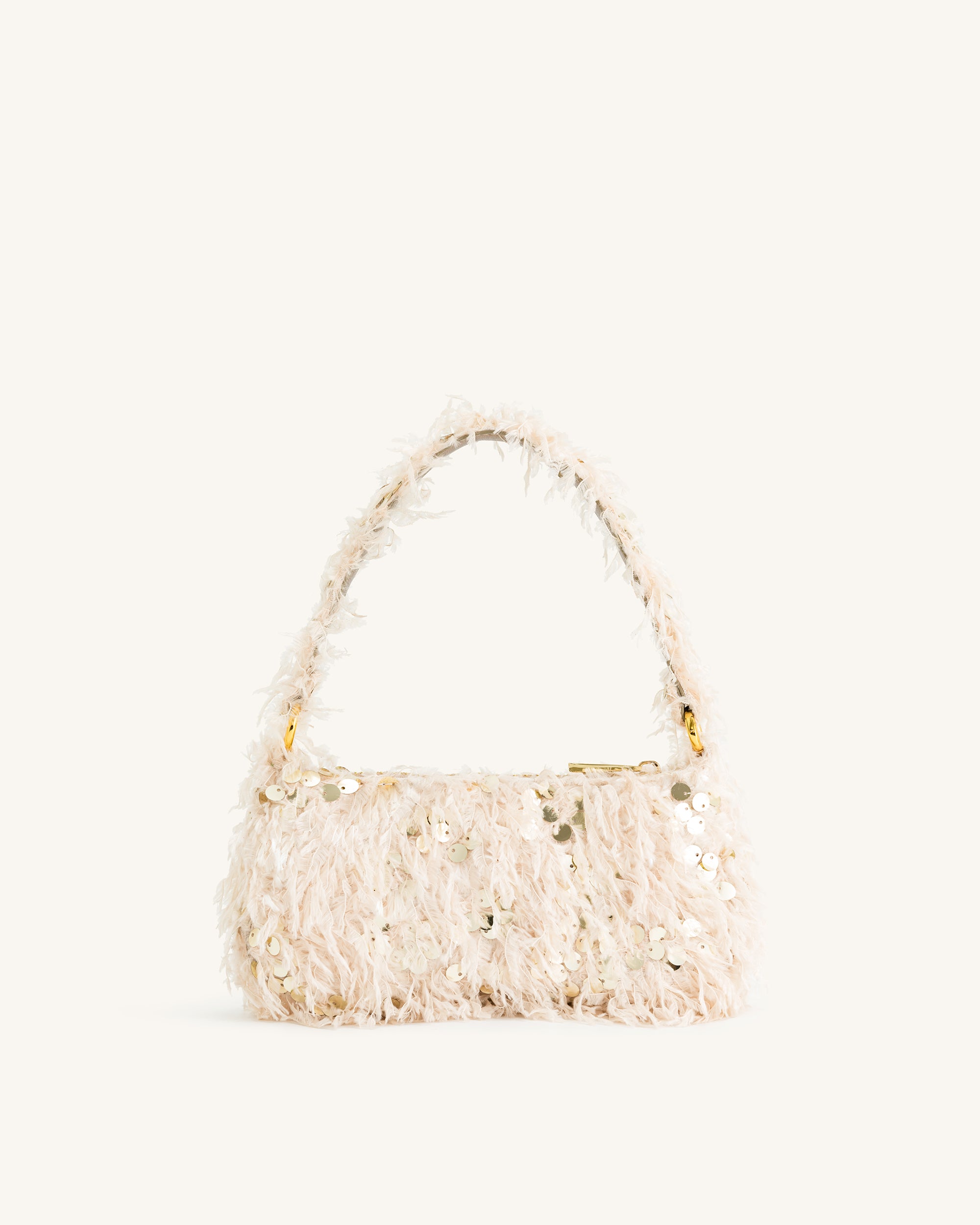 Eva Faux Fur And Sequin Mini Shoulder Bag - Beige