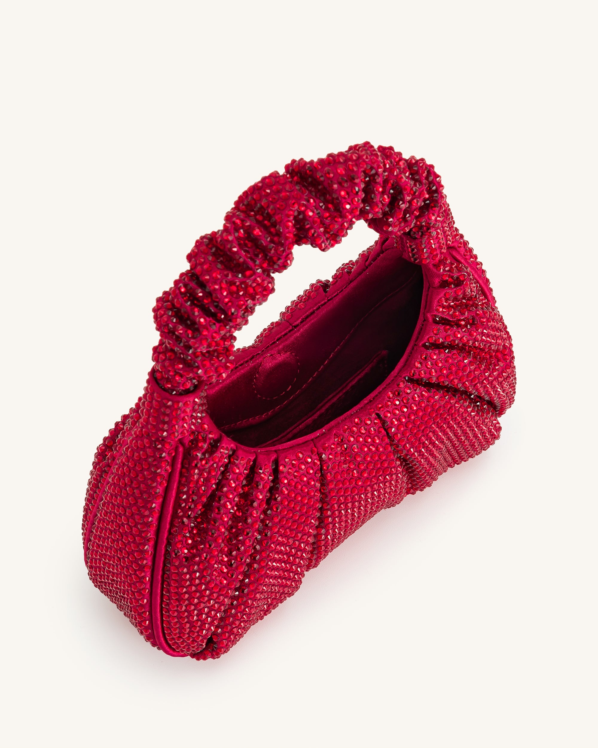 Gabbi Artificial Crystal Medium Ruched Hobo Handbag - Red - JW PEI