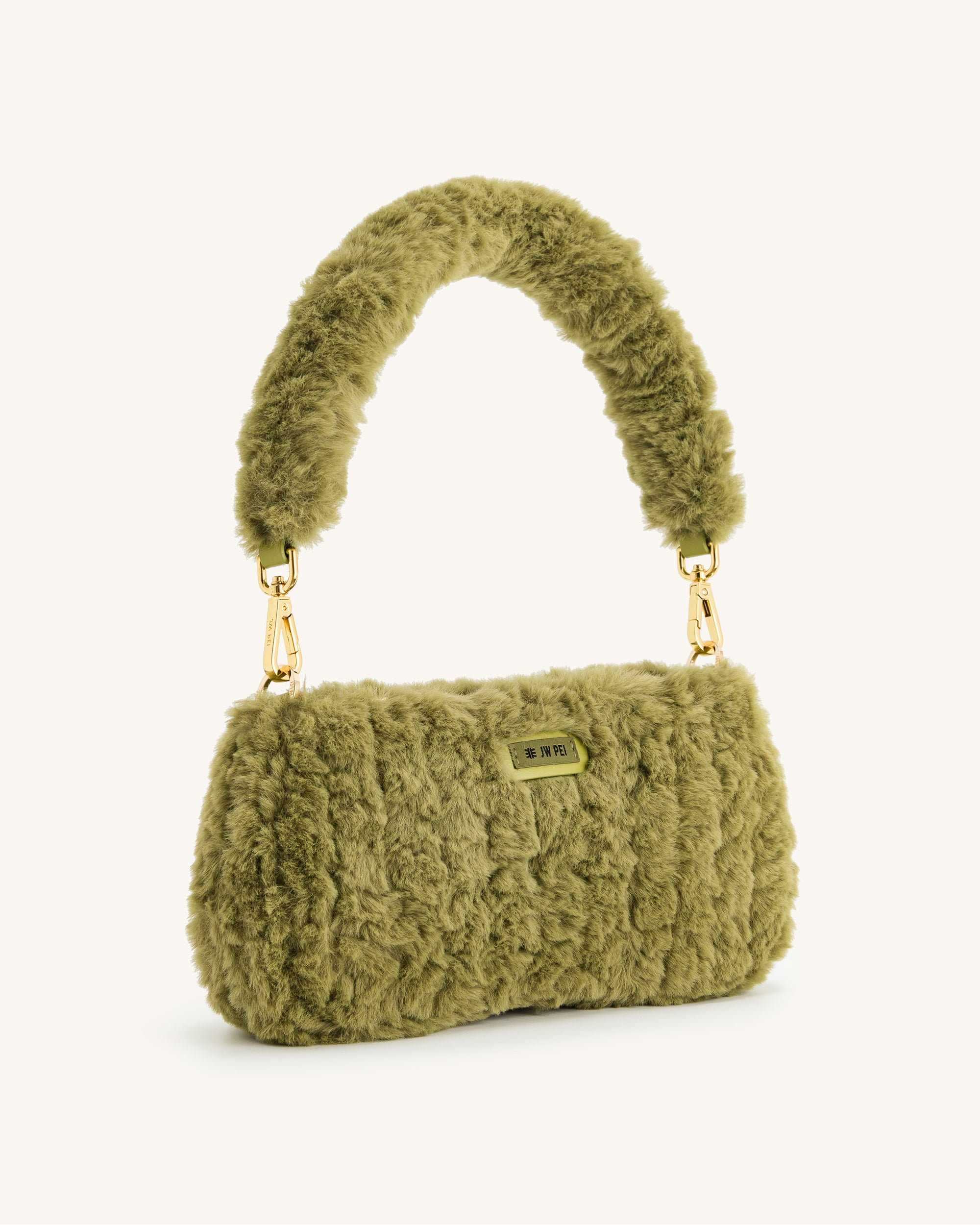 Eva Faux Fur Fabric Shoulder Bag - Pea Green - JW PEI