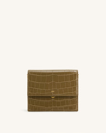 Mini Flap Crossbody - Dark Olive Croc