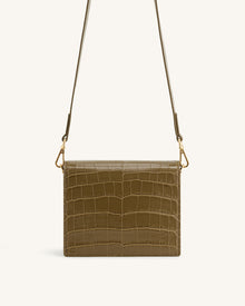 Mini Flap Crossbody - Dark Olive Croc