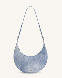 Carly Denim Embossed Saddle Bag - Blue