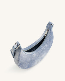 Carly Denim Embossed Saddle Bag - Blue