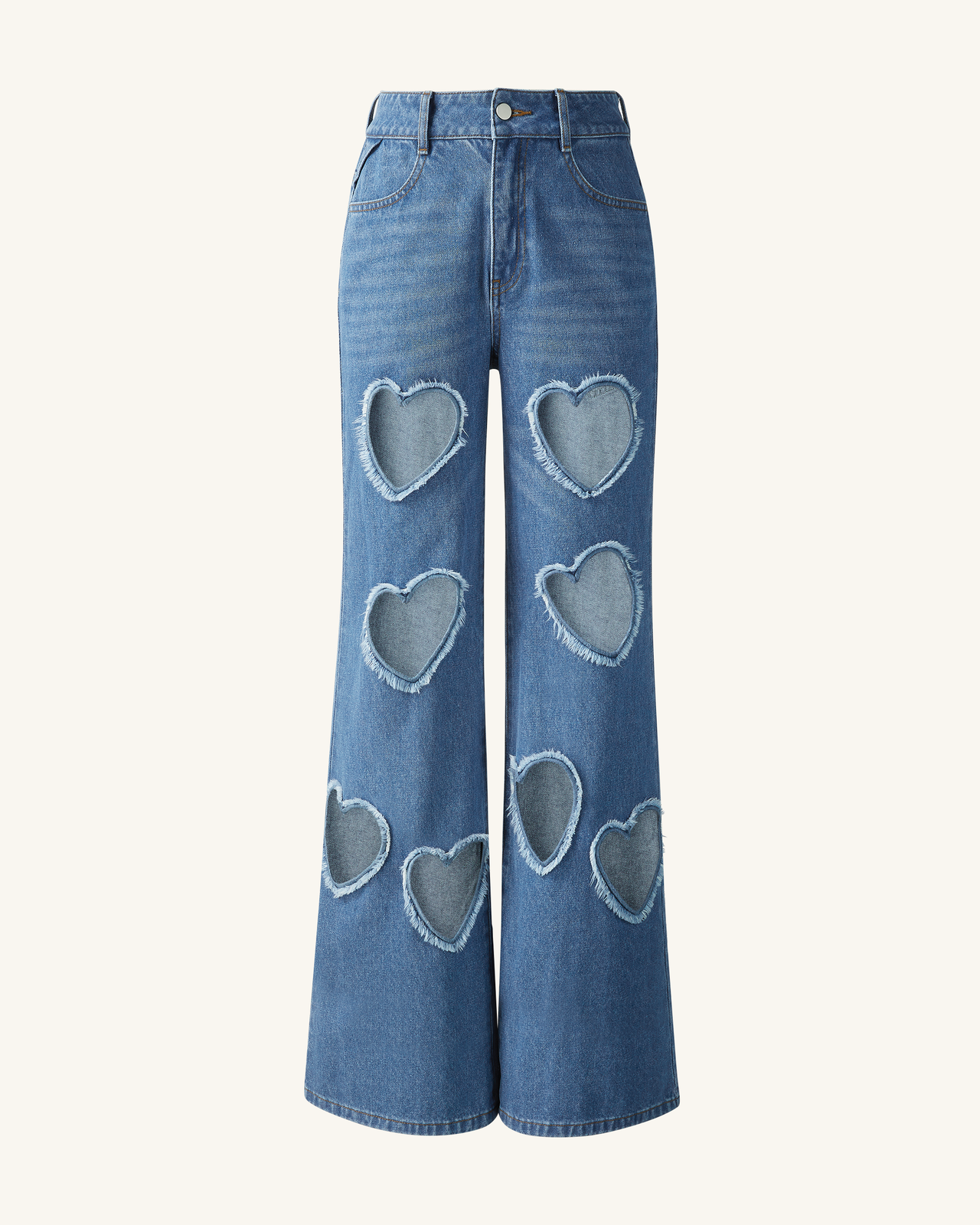 Sophia Embellished Heart Cut-Out Denim Jeans - Medium Blue