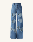 Sophia Embellished Heart Cut-Out Denim Jeans - Medium Blue