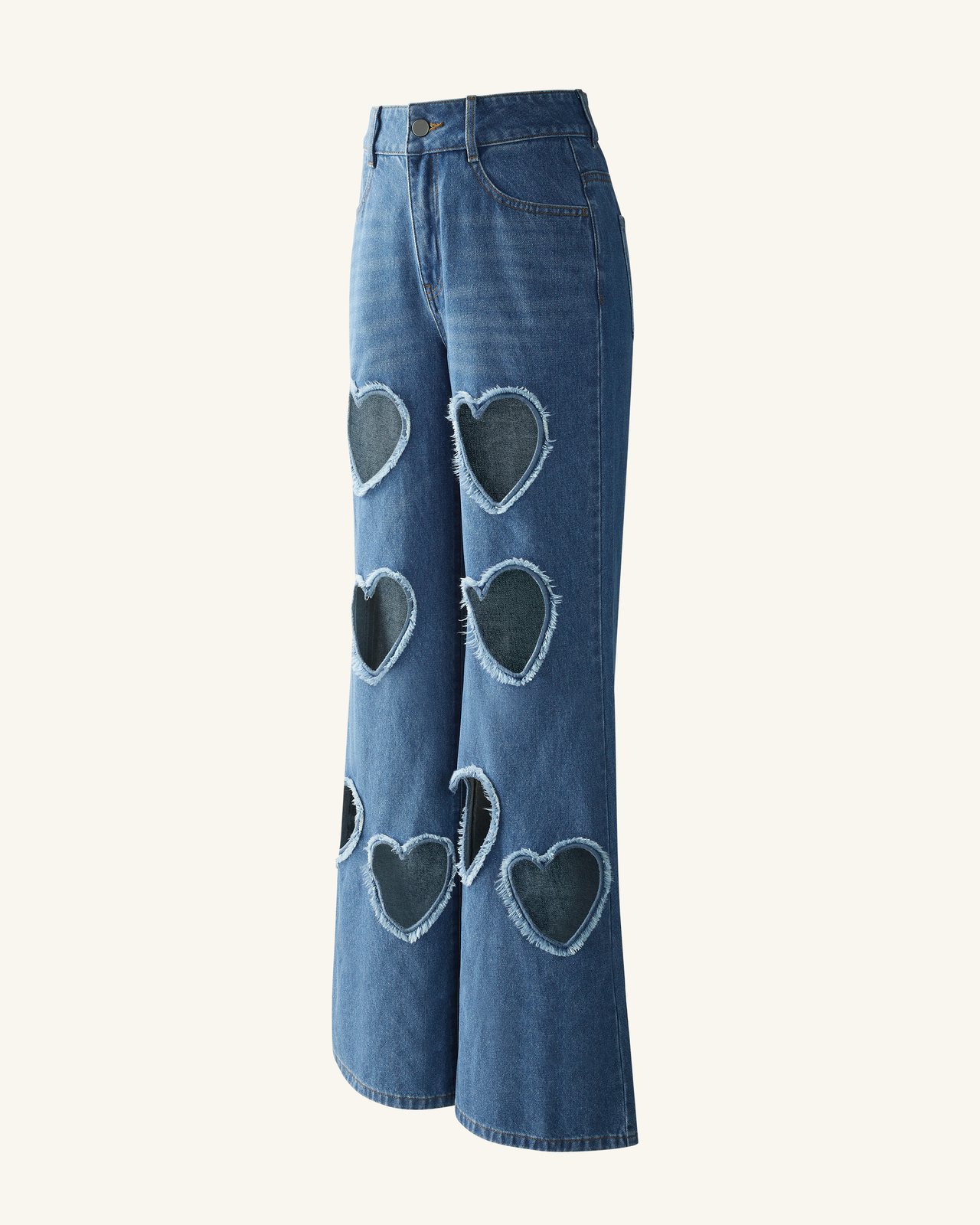 Sophia Embellished Heart Cut-Out Denim Jeans - Medium Blue