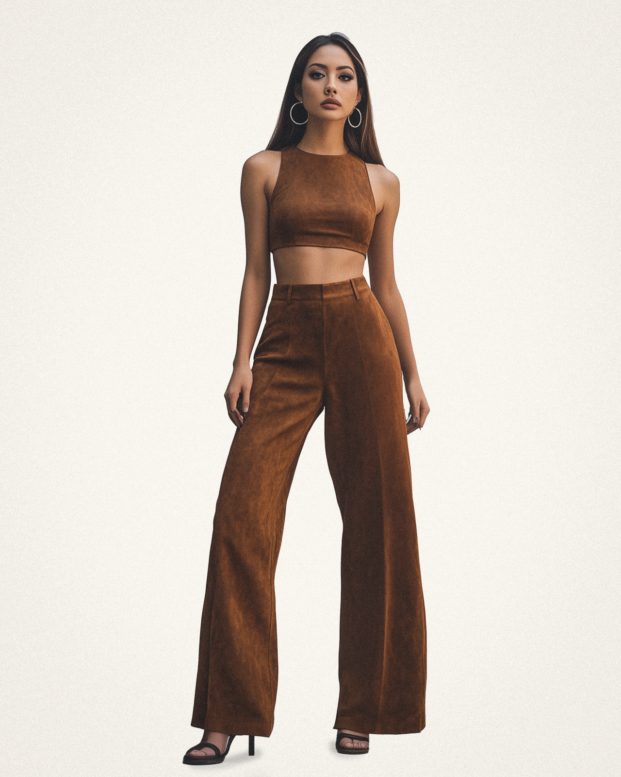 Gianna Suede Straight Wide Leg Pants - Brown