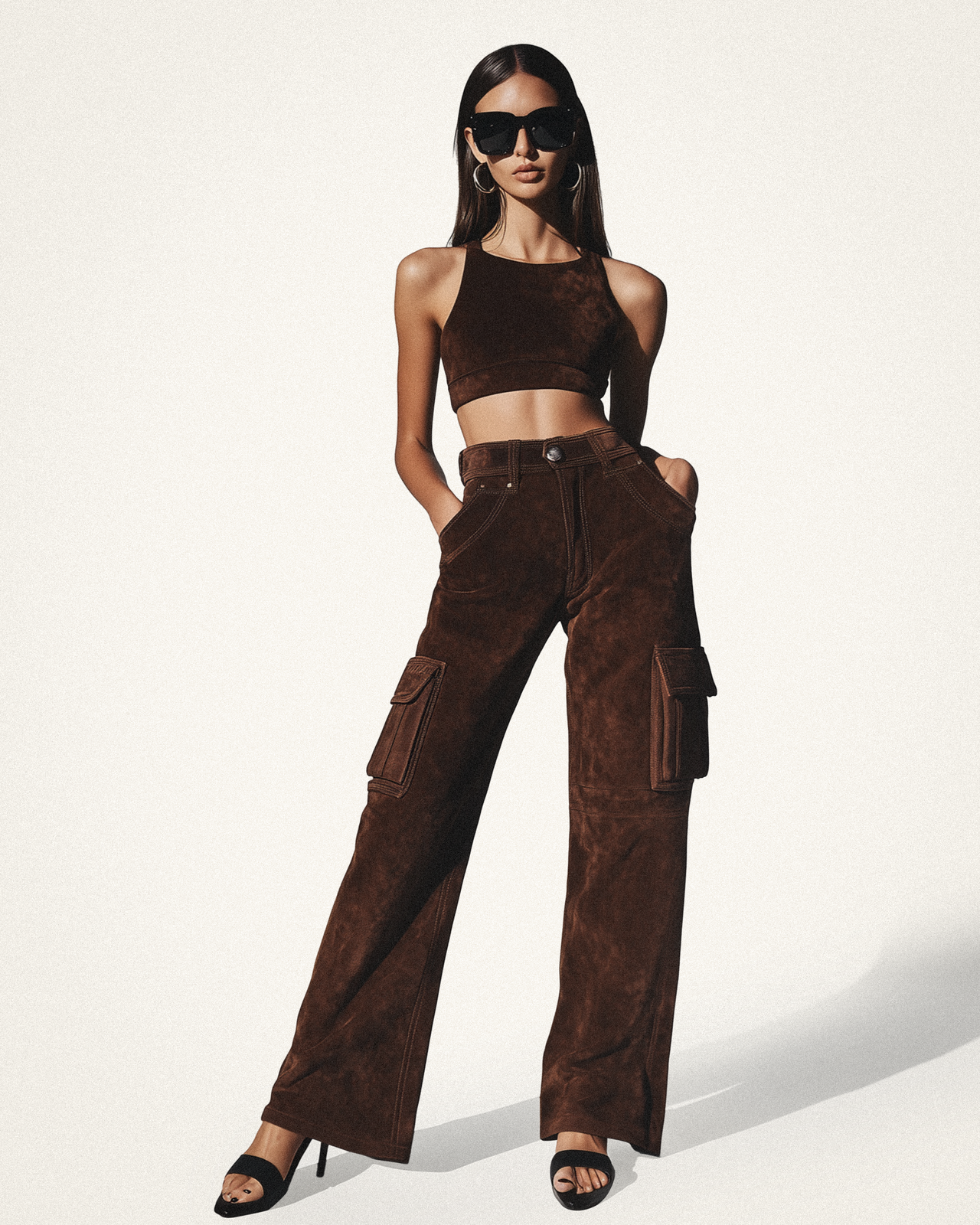 Aurora Sueded Wide Leg Pants - Brown