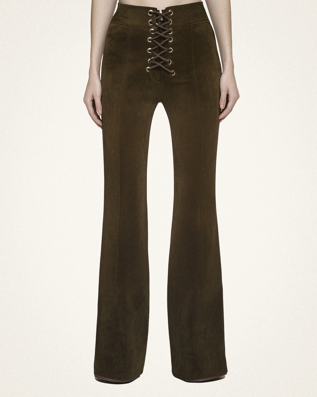 Audrey Mid-Waisted Lace-Up Pants - Olive Green