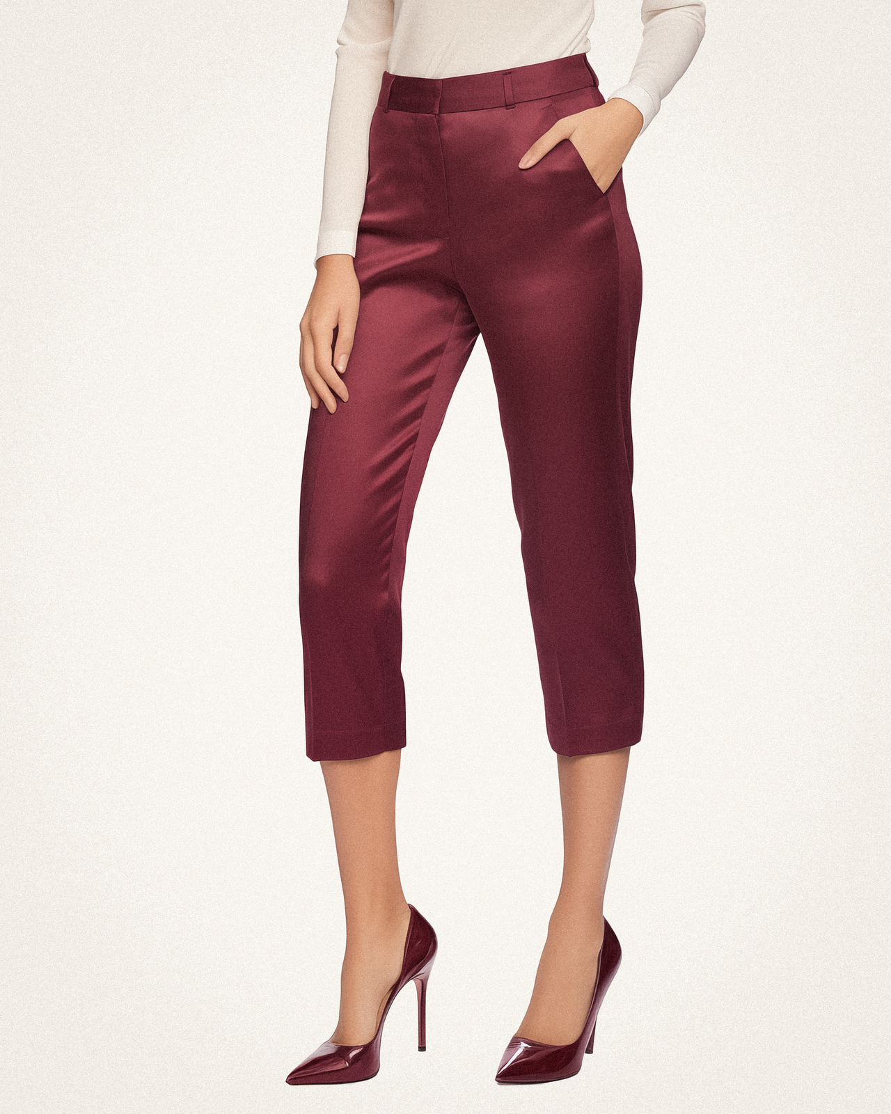 Leah Rayon Cropped Capri Pants - Burgundy