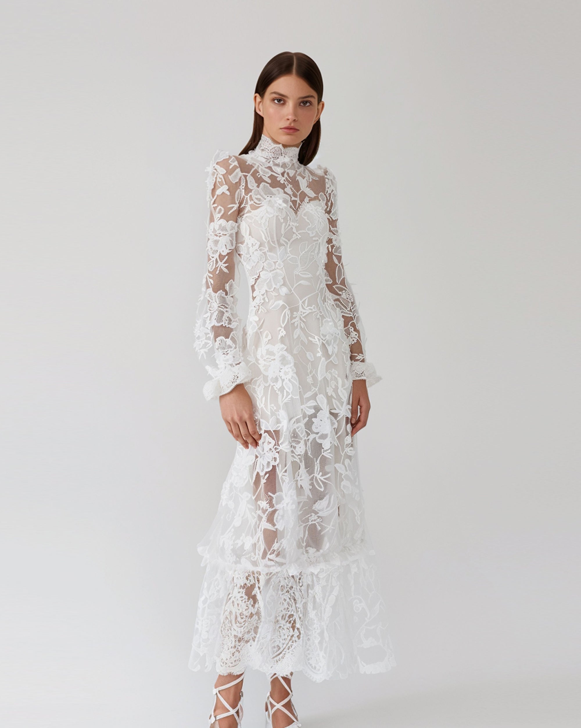 Elegant Lace Midi Dress - White